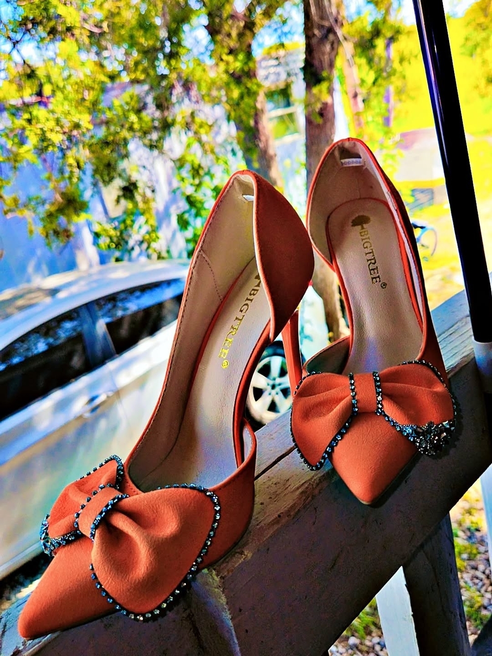 Women's Orange Pointed-Toe Bow Stiletto Pumps